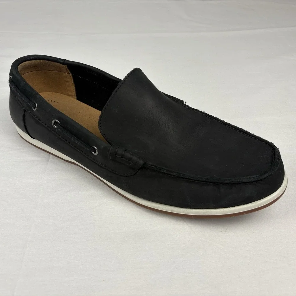 Clarks Nubuck Leather Driving Loafers Boat Shoes 11.5M Matte Black EUC